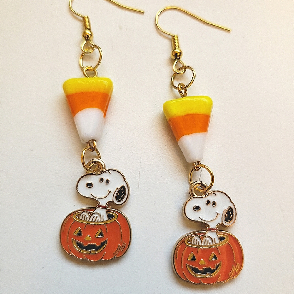 Handmade Candy corn Peanuts Charlie Brown Halloween Pumpkin Snoopy Earrings